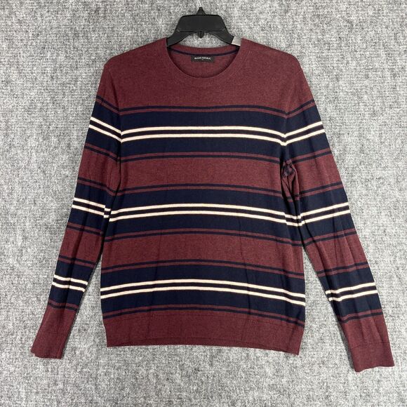 Banana Republic Sweater Mens Large Maroon Striped Crew Neck Relaxed‎ Fit - Picture 1 of 8